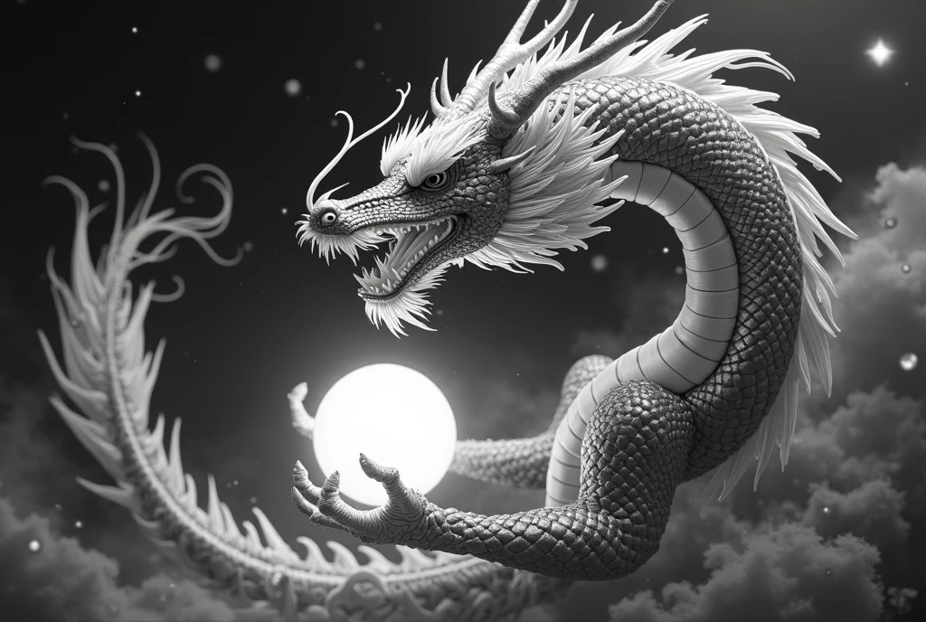 a close up of a dragon statue with a full moon in the background, chinese dragon concept art, smooth chinese dragon, loong, majestic japanese dragon, dragon art, chinese dragon, lung dragon, by Yang J, god of dragons, a dragon, chinese fantasy, 8k high quality detailed art, cyan chinese dragon fantasy, a dragon made of clouds --auto