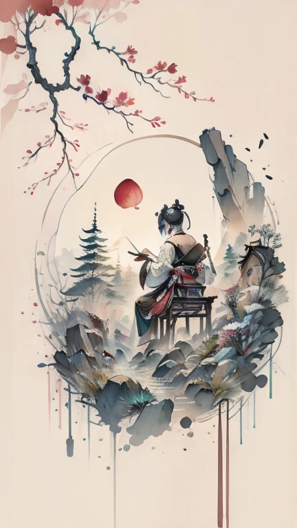 (harmony, balance, yin-yang), Chinese silk painting, Tai Chi principles, fluid motion, interconnected elements, the interplay of contrasting forces, Daoist philosophy, a touch of the I Ching, warm and cool color palette, reflective art, inspired by Laozi, Zhuangzi,  Yin Yang diagrams, Taijitu, the Bagua, the fusion of the spiritual and the physical,1girl,solo, grabbing breasts,, daoist, summon magic,  cinematic lighting,  fire and ice split, bagua background, circular bagua, yi yang, daoist practice, mediation sit, buddha sit,  spiral loong, cloud loong at the top,