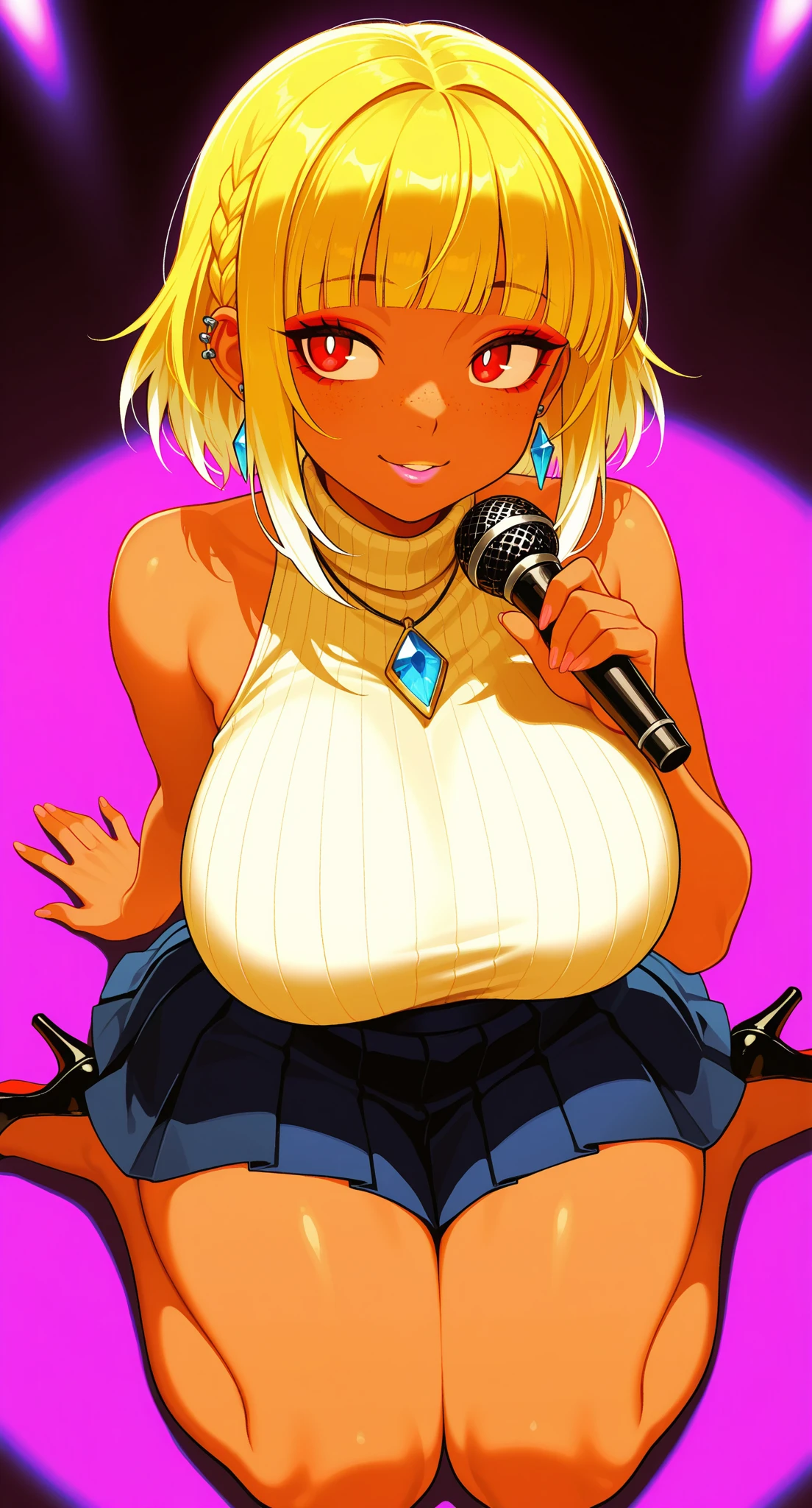 femboy covered in cum singing, ((femboy:1.3)), ((moe style:1.3)), ((karaoke:1.3)), ((penis:1.3)), singing, cum on body, ((tube top:1.3)), microphone, dancing, ((large breasts:1.3)), ((centerfold:1.3)), ((extremely feminine:1.3)), perfect hands, ((perfect face)), ((extremely cute:1.3)), ((masterpiece)), ((8k)), ((best quality)), ((beautiful)), ((extremely detailed:1.3)) , ((absurdres)), AddXL, ((score_9:1.3)), ((score_8_up:1.3)), ((score_7_up:1.3))
