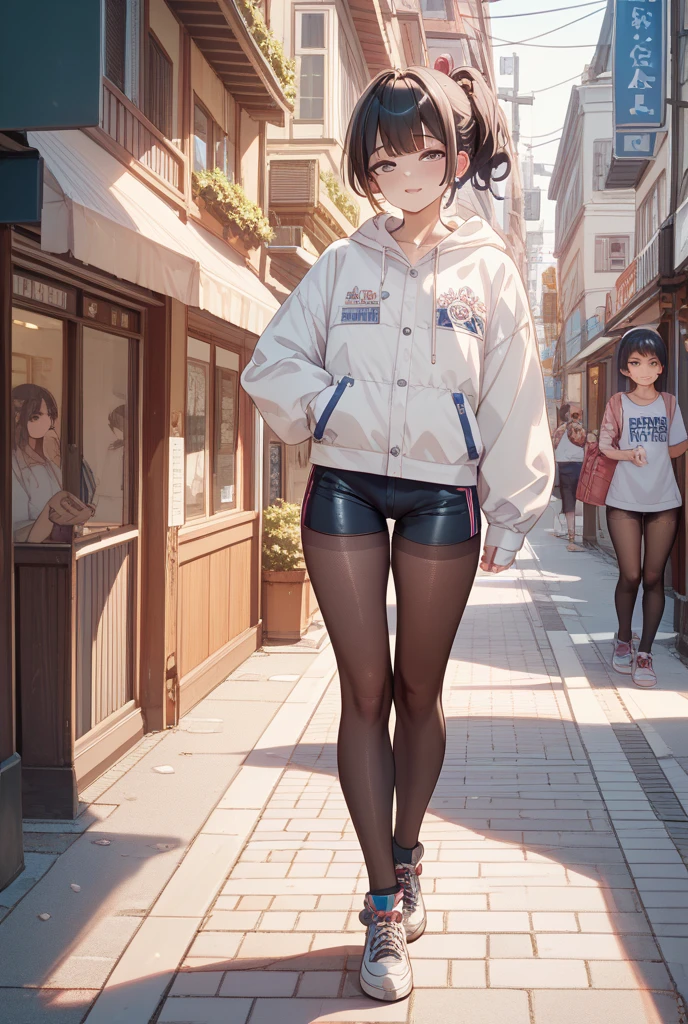 (((masterpiece, Highest quality, High resolution, 超High resolution, Perfect Pixel, Depth of written boundary, 4K, RTTX 10.0))), Beautiful Anime Woman, Beautiful art style, Anime characters, ((Smooth texture, Realistic texture, Anime CG Style)), Exact finger count、Exact number of legs、(Exact number of arms:1.0, Exact number of hands:1.0), (Perfect hands, Perfect Anatomy), Cinematic, Realistic, Extremely detailed CG, Daytime lighting, Perfect lighting, Best Shadow, The best natural light, whole body, Perfect body, Slender body, ((bangs, Dark brown hair, Stylish hairstyle)), (一人の大人の女性がstageを歩いている.:1.4), (Beige cardigan, Checkered micro mini skirt, Knee socks:1.3)、Angle from directly below the rear, ((Sexy and stylish adult blue underwear:1.3), (Stylish shiny blue satin panties, Side-tie blue panties, Blue panties with lace trim:1.3), (Thin panties with red ribbon:1.3)), (blush:1), (Very embarrassed look:1.4), (City hustle and bustle, Buildings on the background, Sidewalk, Intersection in the background, Akihabara-like streetscape, Many people dressed in clothes in the background々,stage:1.4)