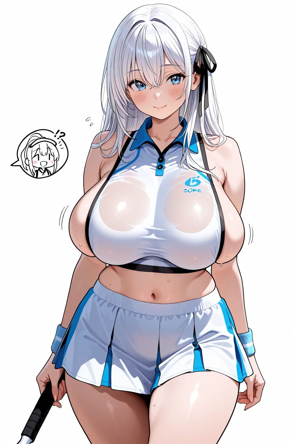 2girls,Gray Hair,light hair,School Swimsuit,Big titsnipple_cutout,Swimsuit covered areola,Bust,masterpiece, best quality, very aesthetic, absurdres,upper body,straight-on,