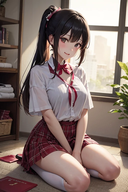 校服、Skirt up、Kneeling Pose、taken from the under