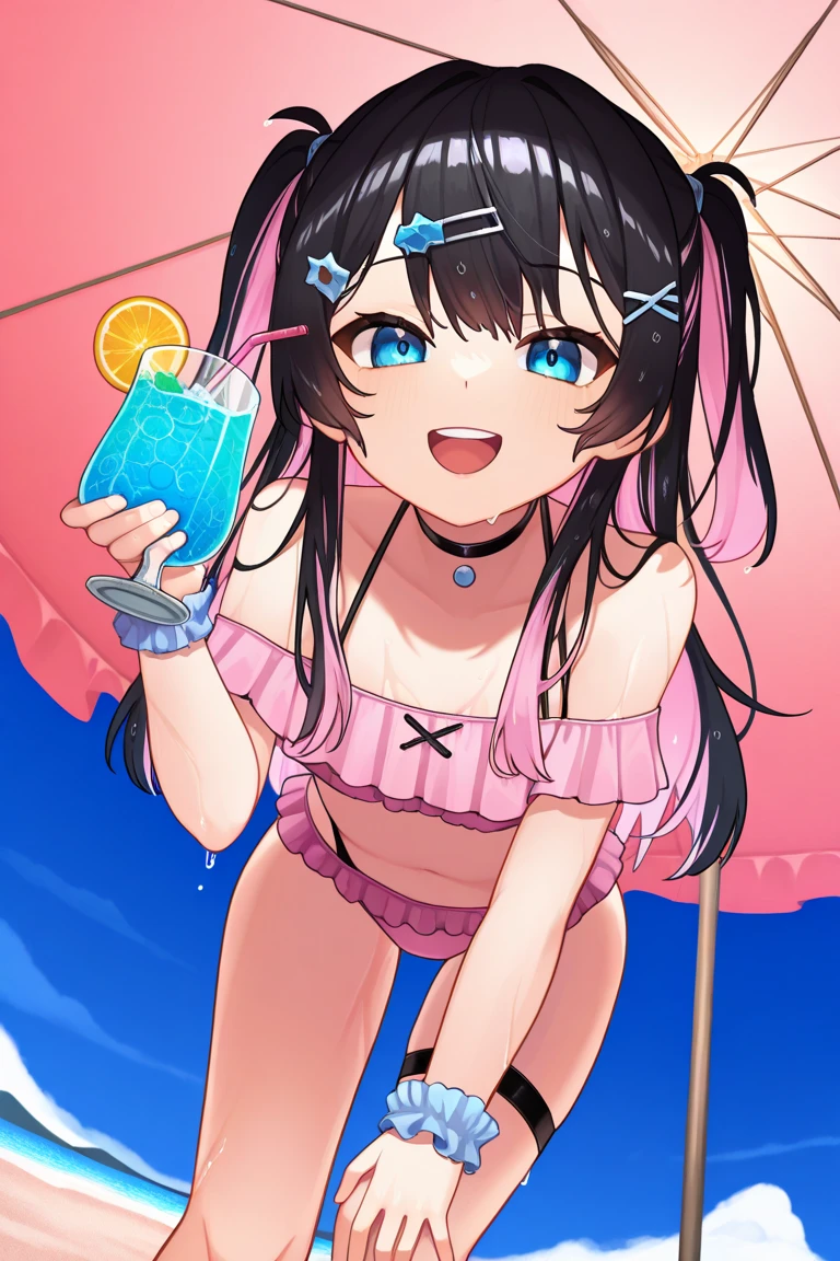 woman,((black hair:1.2)),(long perm hair:1.1),(yellow eyes:1.2),(frill Bikini swimsuit:1.2),((denim rash guard:1.0)),((lace:1.2)),((ecstatic face:1.1)),(vagina:1.2),(nsfw:1.0),((female ejaculation:1.25)),(leisure seat:1.1),(park play equipment:1.1),(spread legs:1.1),open your mouth,ahe-Face,close-up Face,(rolling eyes:1.1),((lean back:1.2)).