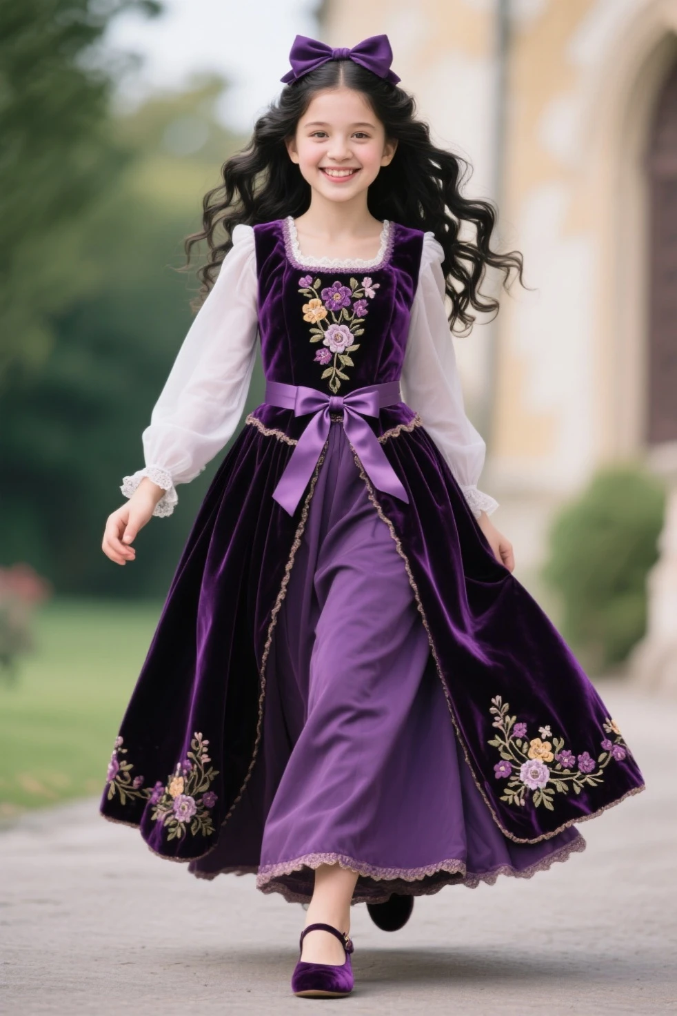Girl/ 5 years old/ medieval/ dark hair/ princesses/ middle of the forest/ --auto --s2