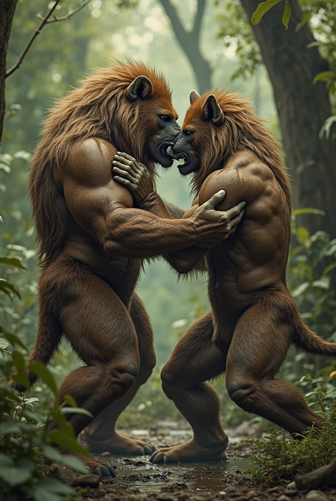 Furry lion muscular humanoid body, attractive and sexy, high ,. Realistic style.Whole body.mating with a muscular, sexy werewolf man.nudes