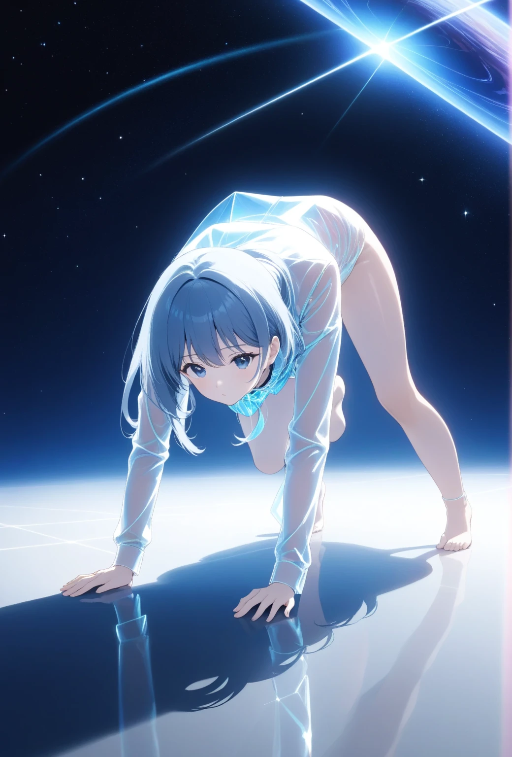 Masterpiece, high resolution, anime style beautiful girl, being in a dirty beaker, immersed in liquid, homunculus, magic circle, small room with phosphorescent flash, perfect beautiful girl, no clothes, luminous from within, staring at the viewer, laughter, 3d rendering, perspective, amazing anime illustration, impressive lighting, fantastic, dangerous, monstrous