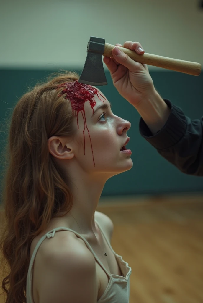 "(The best lighting, alto contraste, oscuro, dramatic),(Chica rubia junto a una cabra negra gigante, Open the rib cage, autopsia, caldero con huesos humanos, sangre por las paredes). Luz Caravaggio"