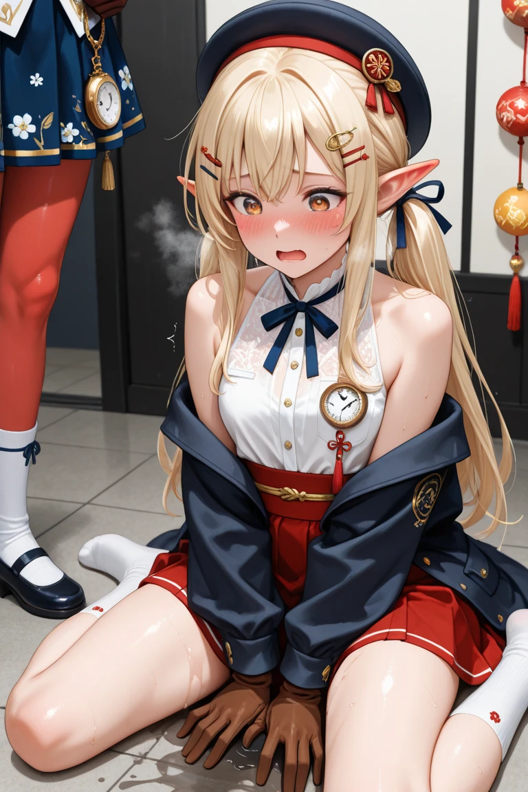 blonde princess in a red dress、Silver tiara、Red high heels、garterbelts、Public Presence、Camel hoof、masturbation、No panties、pussy juice、red blush、Teary-eyed、Putting out the chest、Open your crotch、masturbation,masturbation、masturbated、cum on、orgasm、Open the vagina,vagina,