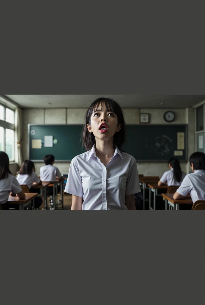 there is a woman standing in a crowd of people with her hands in the air, hyperrealistic , a hyperrealistic , cinematic. by leng jun, cinematic photograph concept art, artwork in the style of guweiz, wojtek fus, by Rudy Siswanto, cinematic realistic photo, 3 d anime realistic, realistic anime 3 d style
