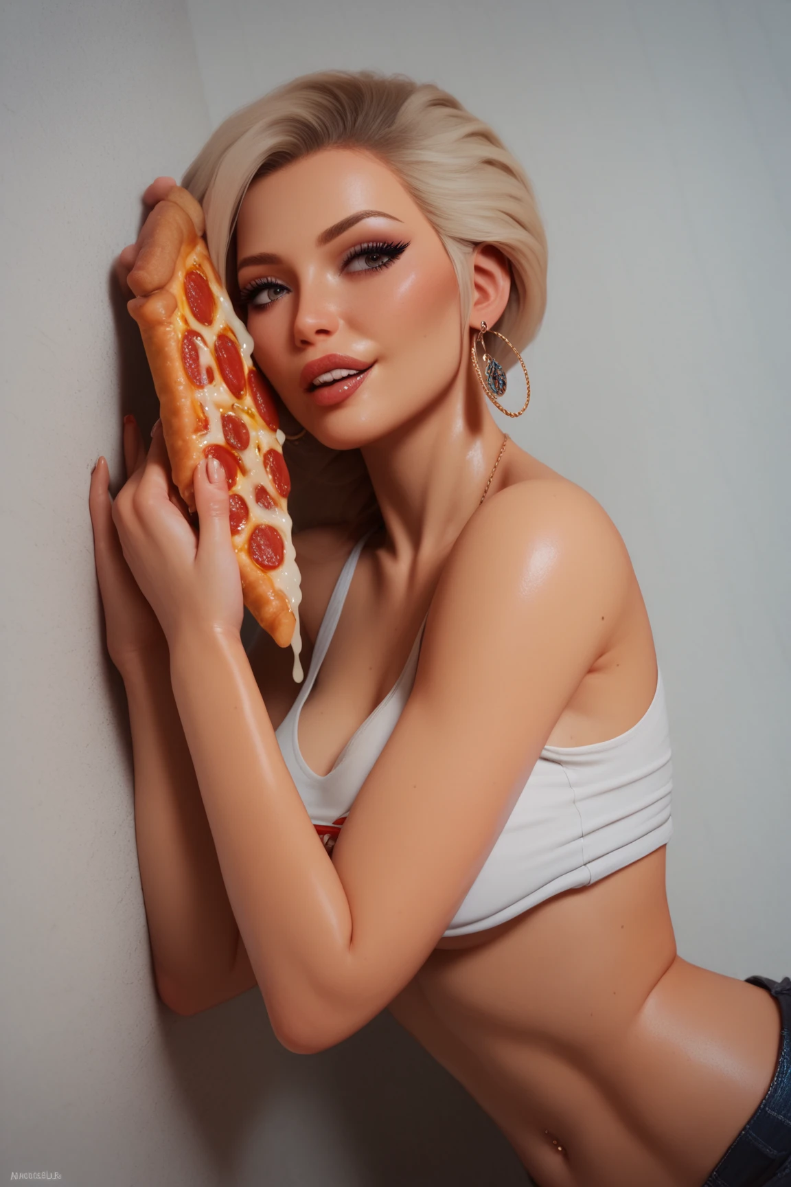 sexy woman eats pizza