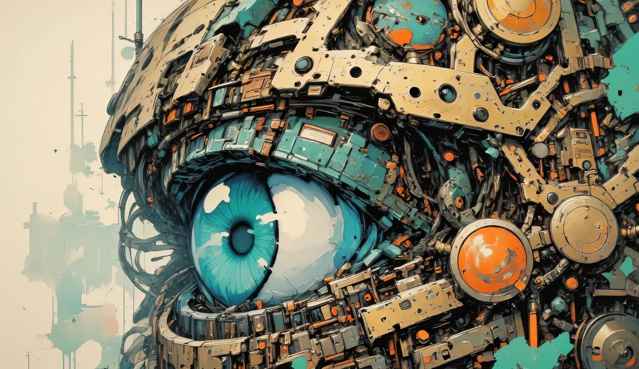 (Meisterwerk,highest quality:1.2),The topic is the cybernetic eye, Complex circuits 、(Fusion of machines, Nervensystem , Pflanzen, and human society),Was denkst du???