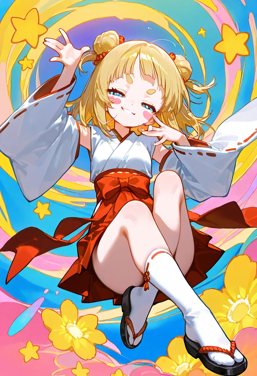 Stand in front of the photo、1girl in,Full body,Long hair, Blonde hair,long boots,Open mouth and big smile、Water droplets on the cheeks、kawaii pose、Flowing iridescent silk、up of face、Eye Up、Colorcon with heart pattern、Floral dress、There are flowers even in front of you、flower petals、season!!: 夏天☀ 🍂
