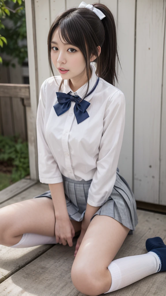 (close:1.4)、(RAW Photos:1.2)、(Realistic:1.4)、(masterpiece:1.3)、(highest quality:1.4)、(Beautiful woman with perfect body:1.4)、alone、7 Head to Body、(cute face)、(cute:1.2)、(Full Body Shot)、(Panty shot:1.3)、(Spread your legs:1.3)、Beautifully detailed skies、night、Wet、Looking at the audience、(Sitting:1.5)、smile、Big Breasts、(Beautiful fine details)、(Attractive big eyes)、(Beautiful double eyelids)、(Beautiful and elaborate face)、(short hair:1.1)、(Brown Hair)、(Perfect Anatomy:1.2)、(tie、Pleated skirt、、white panties、White shirt、loafers、socks:1.3)、Blurred Background、Outdoor、