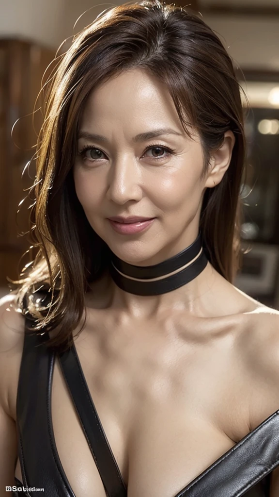 Face close-up, gravure, look forward to, ((Wearing a dog collar)), slave, Flashy makeup, From the chest up, masterpiece, Highest quality, Very detailed, Realistic, Very detailed肌, Perfect Anatomy, (1 Japanese Mature), (alone), 120 years old, Big Breasts, Mature female politician, Glamour, sexy, Chromo White Skin, View your audience,