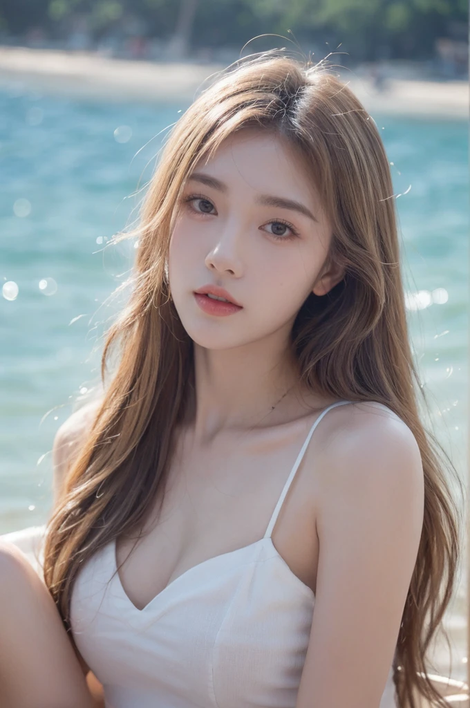 nsfw, nude, nipples, pussy, vaginal, (8K, original photo, highest quality, masterpiece: 1.45), (actual, lively: 1.37),1 beautiful girl、 (reality: 1.4), Japanese、asian beauty、super beautiful、beautiful skin、thin、(full body)、(超reality的な)、(High resolution)、(8K)、(very detailed)、(Super detailed)、big eyes、brown eyes、long eyelashes、detailed face、gloss lip,bright lighting、professional lighting、looking at the camera、serious expression、look straight ahead、long hair、brown hair、sea landscape、Nogizaka Idol、actress、20-year-old、big breasts、big breasts、wet skin、baby face、Moisturized and realistic skin texture、moist lips、natural shadows、(arms up),nsfw,