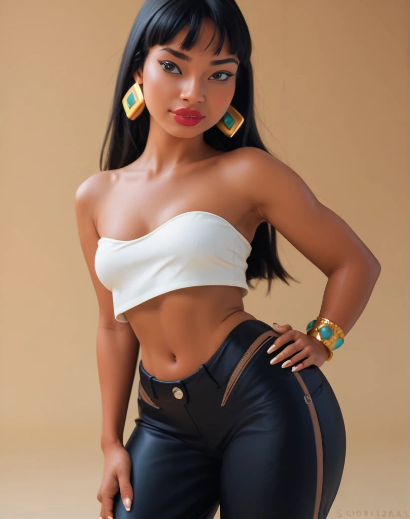 portraite, (Close-up), high qualiy, high resolution, volumetric lighting, underground dispersal, 8k, beautfull woman, (wide stance:1.4), (emphasis on breasts), (skin tanned), polynesian, college student, 's uniform, (longsleeve), ((neckleace)), bob cut, headband, hoop earings, class room, pose sexy, seductively pose