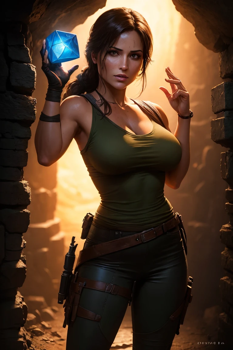Beautiful young woman,Laura Croft,long brown hair in a ponytail,beautiful detailed eyes,beautiful detailed lips,extremely detailed eyes and face,longeyelashes,big bouncing breasts,blue t-shirt and green jean shorts,white sox,black gloves,hiking boots,thigh gun holsters,(best quality,4k,8k,highres,masterpiece:1.2),ultra-detailed,(realistic,photorealistic,photo-realistic:1.37),HDR,UHD,studio lighting,ultra-fine painting,sharp focus,physically-based rendering,extreme detail description,professional,vivid Tomb Raider, Syfy, artists,beautiful young woman (Laura Croft),long brown hair in a ponytail (beautiful and detailed),big bouncing breasts, ((( exposed breasts 1.6))) ,blue t-shirt and green jean shorts,white sox,black gloves,hiking boots,thigh gun holsters,sharp focus,ultra-detailed,portraits,physically-based rendering,vivid colors. Full body