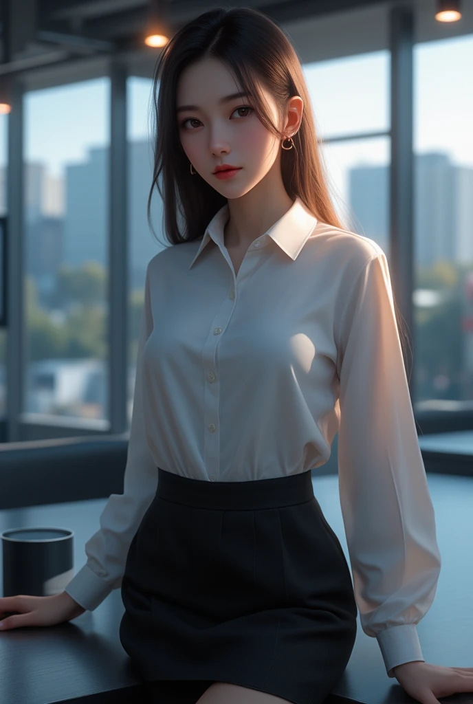 (((masterpiece))),(((high resolution)))、((beautiful woman))、(((Korean Secretary)))、(30 years old), (((business shirt)))、(cute)、night、standing and looking at me, (((high resolution face))), (((high resolution eyes))), (((panty))), bedroom, under wear