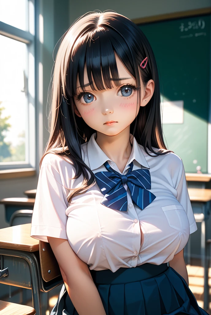 Skirt flipping、itting open legs、Very big、very big boobs、exposed boob、Breasts full of sperm、Valley full of sperm、(masutepiece: 1.3), (max resolution: 1.2), (Ultra HDTV: 1.2), cinematric light, 8K resolution, Detailed eyes and skin, detailed facial features, , (Sharp Focus: 1.2), (Focus on Face:1.2),Perfect Style, Beautiful face, acurate, Anatomically correct, Highly detailed face and skin texture, Detailed eyes, Double eyelids, Thin eyebrows, Glitter Eyeliner: 1 Natural cheeks, Glossy skin, Fair skin: 1.2, (Glossy lips: 1.4),、 (Shy look: 1.2),Highly detailed facial and skin texture, Detailed eyes, Double eyelids, Natural cheeks, , shiny lips: 1.4,Exposed cleavage、(A large amount of sperm in the chest:1.4)(Large amount of sperm in the thighs:1.2)、 red blush、humiliated、impatience、dismay、Frightened、glares、Sexually arousal、embarrassed from、Open knees、open one's legs、rub one's breasts、(Masturbation behavior:1.6)、touches crotch、White underwear、White bra、Shiny little earrings and necklaces、Disheveled clothes、Dressing、Exposed panties、Wearing sweat、Sheer underwear、Full body like、 18year old, Neat and clean woman , upturned breasts,Sitting on a desk,After-school classroom、Blue-gray eyes,(hi-school girl:1.6)、Breasts full of sperm、