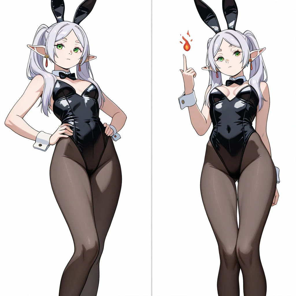 1girl, aegir \(azur lane\), azur lane \\\\\ masterpiece, best quality, very aesthetic, absurdres, newest \\\\\\ sportive body, \\\\\\ by nyantcha,,by cutesexyrobutts,by khyle ///// white hair with a single prominent red streak, black horns, yellow eyes, \\\\\\ bunnysuit without bunny ears,white background,standing, fishnet pantyhose, concept art