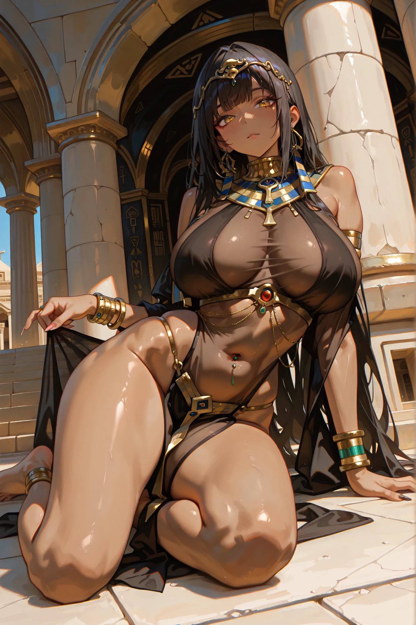 masterpiece, 最high quality, high quality, High resolution, high quality texture, high quality shadow, High Detail, Beautiful details, Detailed, Extremely detailed CG, Detailedテクスチャー, a Realistic representation of the face, Realistic, colorful , delicate, Cinematic Light, Side light, Lens flare, Ray Tracing,tailed beautiful delicate face, detailed beautiful delicate eyes,Perfect body Beauty ((Brown Skin)) spread legs, legs up hold own thighs lying open mouse tongue out (((orgasm))) (Egyptian Punk) Anubis bed ((((cum on breast)))) erect nipples