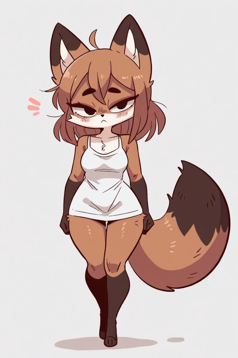 score_9, score_8_up, score_7_up, score_6_up, score_5_up, score_4_up, rating_explicit, source_furry, female, cute anthro female, cute face, detailed background, looking at viewer, solo, solo focus, (no nipples, no vagina:1.2), (digital pen line-art, soft lines, soft shading, pinup, cartoon, anime:1.2), small breasts, long hair, tklaura,fox tail, (confused, blush:1.2), (thighs:1.4)