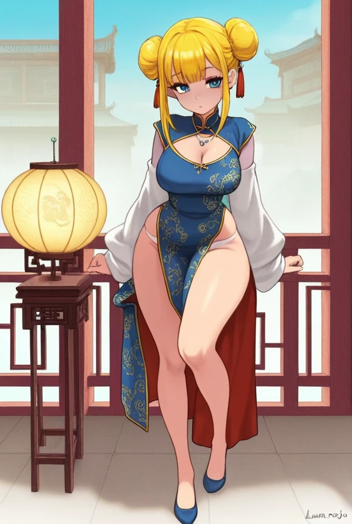 score_9, score_8_up, score_8_up, wet skin, large hanging breasts, pale skin, cute face, elf, pointy ears, blue eyes, (((vivid blonde hair))), ((bangs)), straight hair, long hair, cozy, indoors, , amazing eyes, seductive smile, , excessive armpit hair, very low light, negative_hand, , Expressiveh, 1girl, , shiny skin, armpit hair, hairy armpits, dress, embroidery, embroidered dress, jewelry, detailed background, high heels, heels, chinese dress, china dress, slit leg dress, chinese clothes, legs crossed, crossed legs, sitting on chair, sitting, dominant female, perfect face, solo, presenting foot,