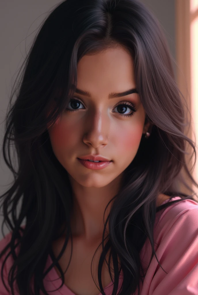 breathtaking portrait photo of a beautiful woman <lora:Avarina_TD_V1:1>, dark brown eyes, dark brown hair with highlights, dramatic lighting highly detailed, analog photo, 35 mm Sigma f/1.4,  slim toned body,  wearing a pink knit sweater, close-up, dutch angle,  <lora:add-detail-xl:0.3> <lora:great_lighting:1>