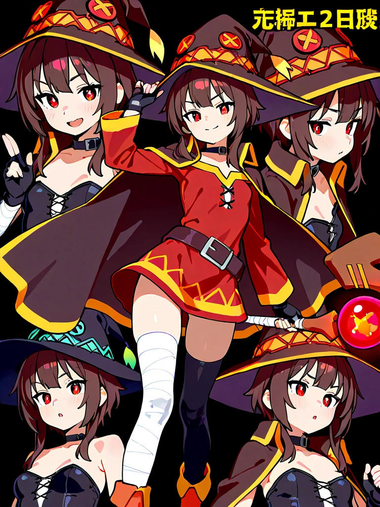 High Megumin Megumin (KonoSuba), full-body dynamic portrait, with detailed white ...