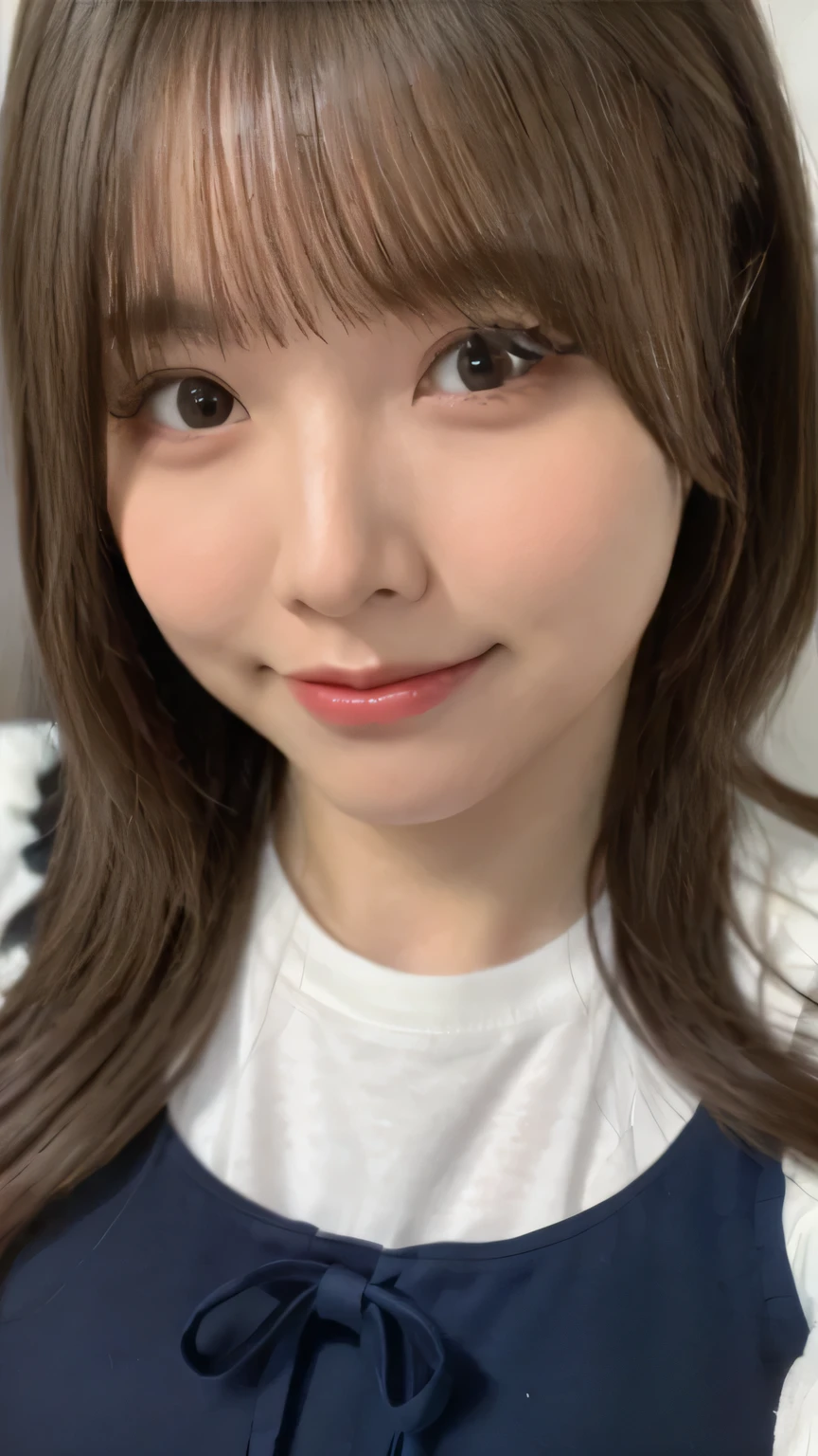 (((Ultra-high resolution、Close-up、Cute Japanese Woman)))、Long, straight black hair frames her face、So that every single hair is clearly visible、Depicts subtle color changes depending on the amount of light hitting the subject、The skin is white and smooth、Has a natural glow、Fine skin texture、Representing the fine details of pores、amountや頬に薄い赤みがある部分を詳細に、The eyes are almond-shaped and dark brown.、Fine details of the iris、Depicts color gradations and patterns、Long, natural-looking eyelashes, each and every one visible、Well-groomed eyebrows、indivual々The hair is clearly visible、Light reflects off into the eyes、Create small highlights、noseは繊細で、nose孔の細かいディテールがある、Lips are plump and naturally pink、Depicts the fine lines and soft curves of the lips、Shiny、Accentuate the shape、Detailed depiction of lip texture、Particular attention to the depiction of light and shadow、Soft natural light gently illuminates the face from the front、amount、nose、Creates a subtle glow on the cheeks、Shadows are cast softly along the contours of the face、cheekbone、Jaw Curve、noseの側面を強調、The gloss of her lips reflects the light faintly.、Emphasizes plump texture、The shadow of the hair adds depth and dimension.、indivual々The hair shines in the light、The background is simple and blurred.、Focus on the face、In the highest quality、Representing the utmost detail