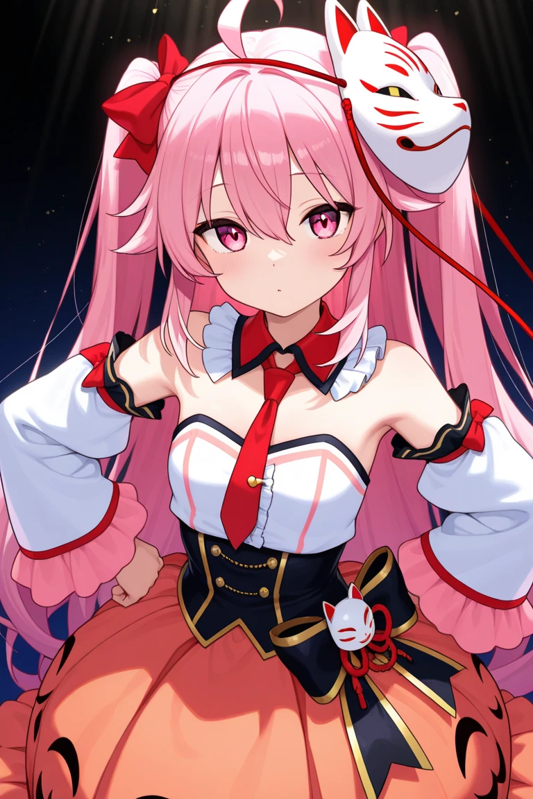Peronaちゃん, cheems_Perona_V3, pink hair, black eye, dull bangs, drill hair, red lipstick, twin tails, crown, Black and white stockings, red boots, red capelet, White shirt with sleeves, red skirt, perfect anatomy, alone, Upper body