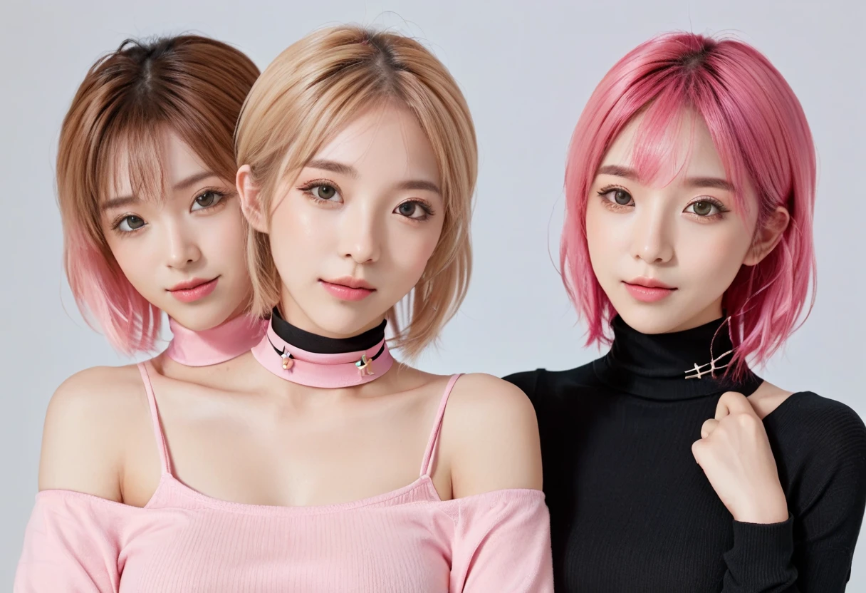 Create a picture of three girls under the blanket. One with short pink hair, one with black hair, one with blonde hair