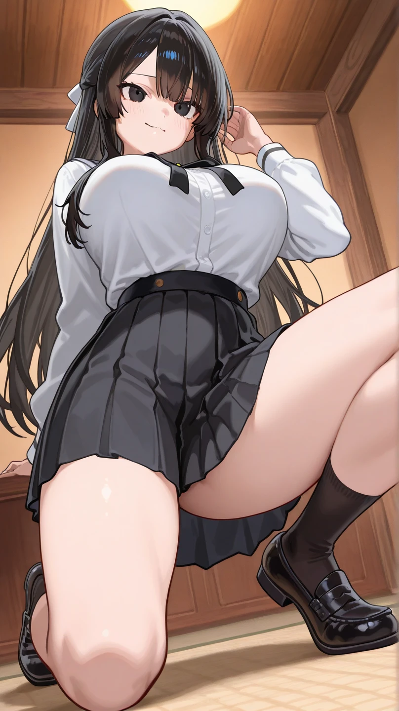 nsfw,Viewer Caution,suzune horikita, (Red eyes:1.3),Shade,Under the tree,in the forest,Show the whole body,front,from the front,squat,uniform,Red blazer,Hair Ribbon,Black knee-high socks,White panties,Panties in full view,(pussy cameltoe:1.0)
