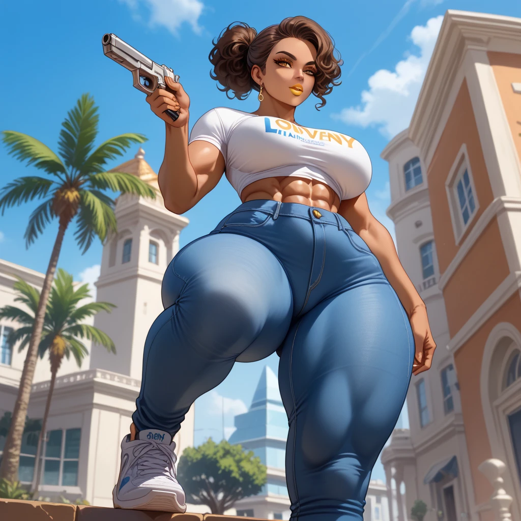 By bebebebebe, by lostgoose, by goonie-san, solo, muscular, canine, ((black cat, fluffy)), smirking, hands behind head, ((coppe4 hair)), (snout), big breasts, curvy, thicc, overweight, milf, chubby, standing, wrinkly, italian city, massive, size of a building, ((she is a 20 foot tall woman)), detailed eyes, (((versace))), cleavage, sweater, pants