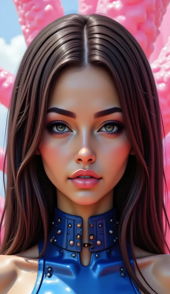 (masterpiece:1.2),(Top quality),(Super Detailed),(ultra high definition),(The best reality),8k,Wallpaper,Female Cyborg、Skin is exposed on the chest, upper arms, and thighs、Beautiful Bunny Girl Cyborg,full body,Psychedelic,vector art,Layered Textures,progressive,sf,cyberpunk,Super Sexy:2.0,Confronting Chariots,Has a Gatling Gun in Her Hand,Fresh Skin on the Chest