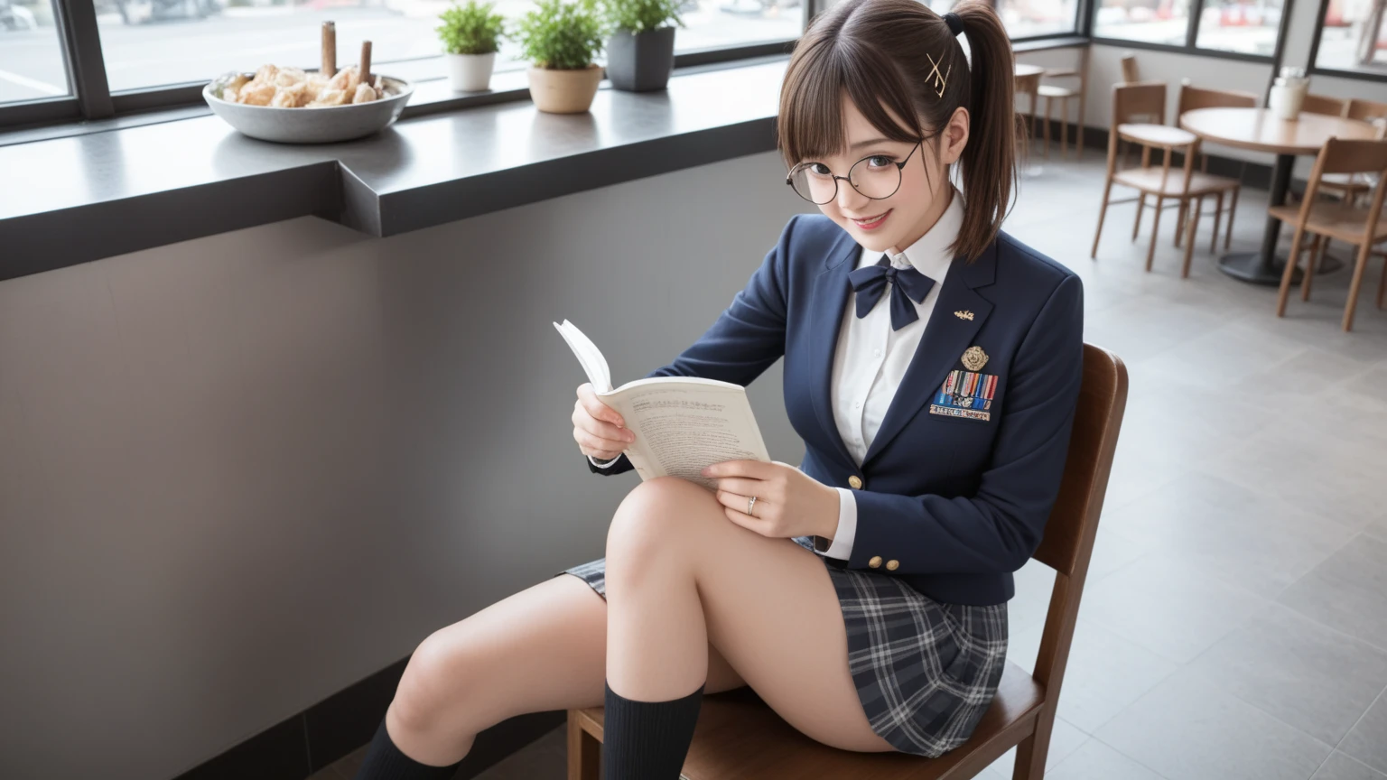 ((1 Girl Solo,17 years old)), (Sexy, waved hair, Short Hair, Headphone :1.4), (SHCOOL UNIFORM, blazer jacket, skirt :1.5),(Sitting In The ClassRoom, Wearing A Headphone :1.3), Floating Hair, smile, (depth of field), ((anatomically correct)), (Futuristic Portrait), (Close-Up:1.2), rim lighting, no futuro telhado de luz neon, SSCI - FI e Fantasia, intrincado e muito bonito e elegante, altamente detalhado, pintura digital, art-station, arte conceitual, smooth and sharp focus, illustration, Arte de Tan Zi e Ayanamikodon e Alphonse Mucha e Wlop