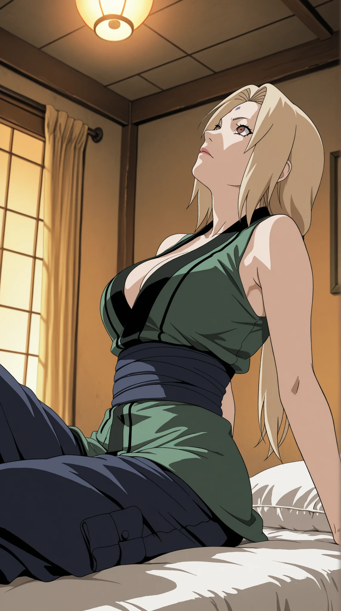 Blonde woman in blue dress sitting on a sofa with a plant, Tsunade from Naruto, beautiful alluring Anime woman, Seductive anime girl, Tifa Lockhart with white hair, Female anime character, HD artwork, Anime woman, Tifa Lockhart, Annie Leonhart, portrait of Tifa Lockhart, beautiful Anime woman, Android 18, Tifa Lockhart portrait