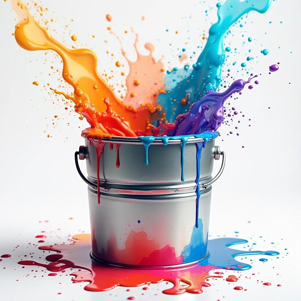 Generate a bucket of paint splashing in the shape of the number 2 
