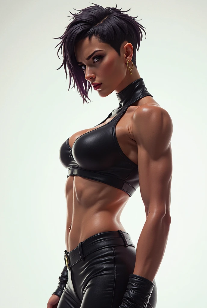 (((full body))),super muscular build and medium chest.,wearing an open black leather vest.., tight pants, and heavy boots, She has a punk rock look and asymmetrical bob hairstyle. Her tattoos all over her body highlight her hardened character..., Hyperrealistic Bonnie Rotten close-up photo, masterpiece, Best quality, (Photorealistic:1.4), post-apocalyptic world. Pay attention to the subtleties of detail, sharp focus.