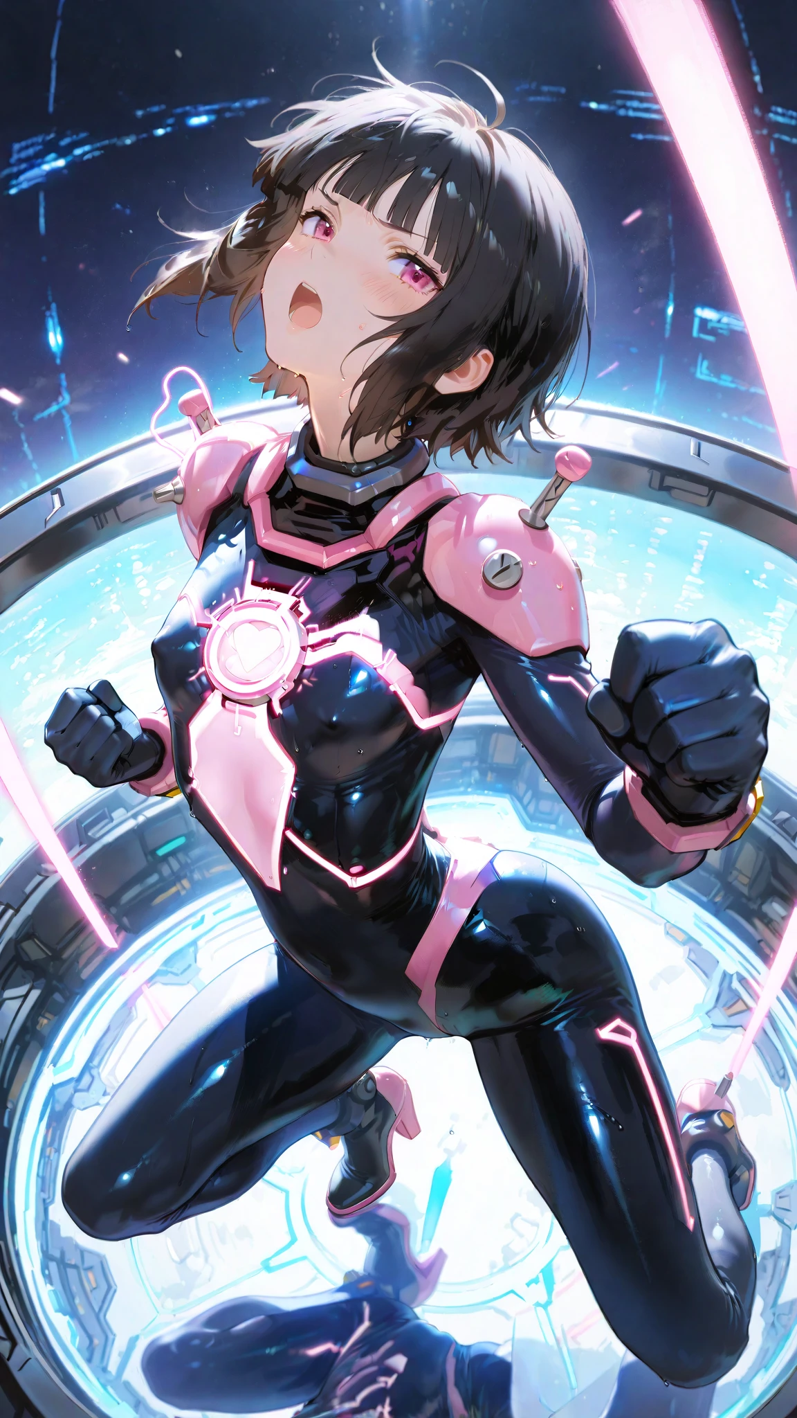 (awardwinning:1.3), (top-quality), (8K High Resolution), ((Ultra-detailliert)), ((1 girl in)), ((Anatomically correct)), good lighting, (Quicksand), ((Full limbs)), ((complete fingers)), ((Slender 18 year old beautiful active girl)), ((High school student)), Extra very short hair, (Slender Brown eyes:1.5), ((Dark-haired:1.99)), (Pink Plugsuit:1.9), Smile, Bust 86, Waist 58, Hip 88, (Tempered body, Toned body, Split abs:1.1)