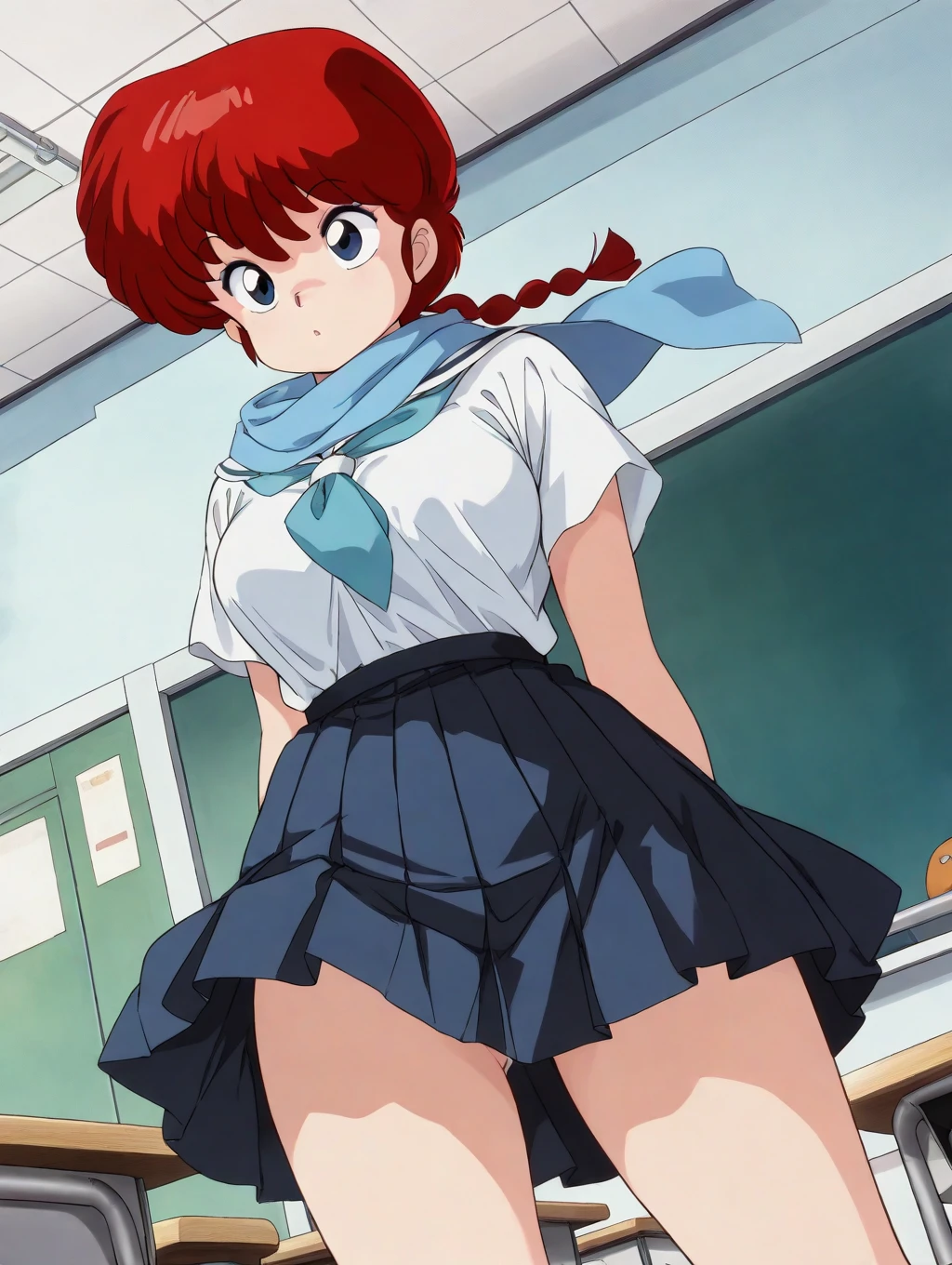 (Anime artwork, Anime Style, Studio Anime, Very detailed, Latest, Vibrant, Anime Coloring, High Contrast, masterpiece:1.2, highest quality, Best aesthetics), A woman wearing a sailor suit, Pleated skirt, Medium chest, Thighs glimpsed, Redhead, Side Ponytail, Asymmetrical bangs, Perfect Proportions, Skin with attention to detail, cute, Detailed face, Dance Motion, Poses with action, (Accurate fingertips, Browse 4, Thumb 1),