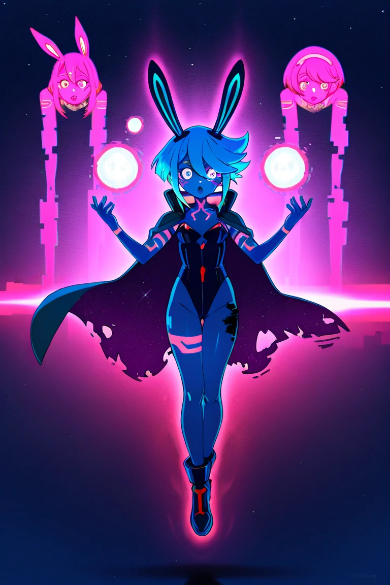 A girl with vibrant, neon-colored hair wears an sleeveless with a graffiti-style print, draped seductively off one shoulder. She stands against a brick wall in an alleyway, one leg bent slightly forward, emphasizing her curves. Her playful smirk and confident gaze exude an air of urban allure