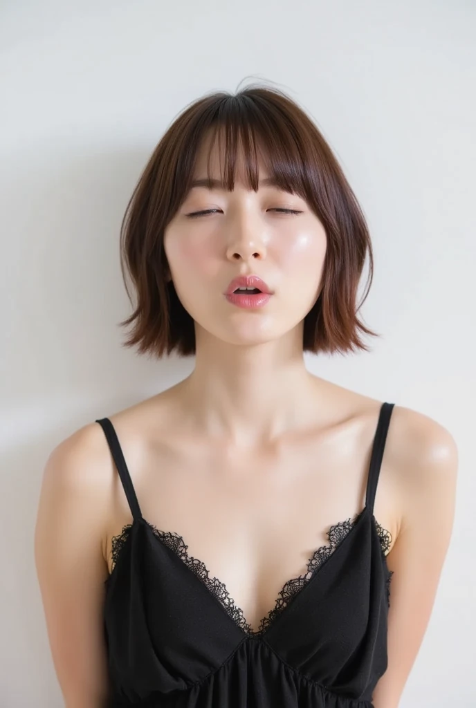 ((highest quality, 8k, masterpiece: 1.3)), 1 female, Japanese Idols,Sensual beauty: 1.3, (Hair style brown hair short hair, big: 1.2), Tank top: 1.1, Very grumpy face, Delicate eyes, double eyelid,Tanuki face,Mole, Sit on the sofa,Plump body,Mole,very thick paws,Cowboys photographed from above,Brow wrinkles,Frown,Sour face,Teeth grinding,Rage,