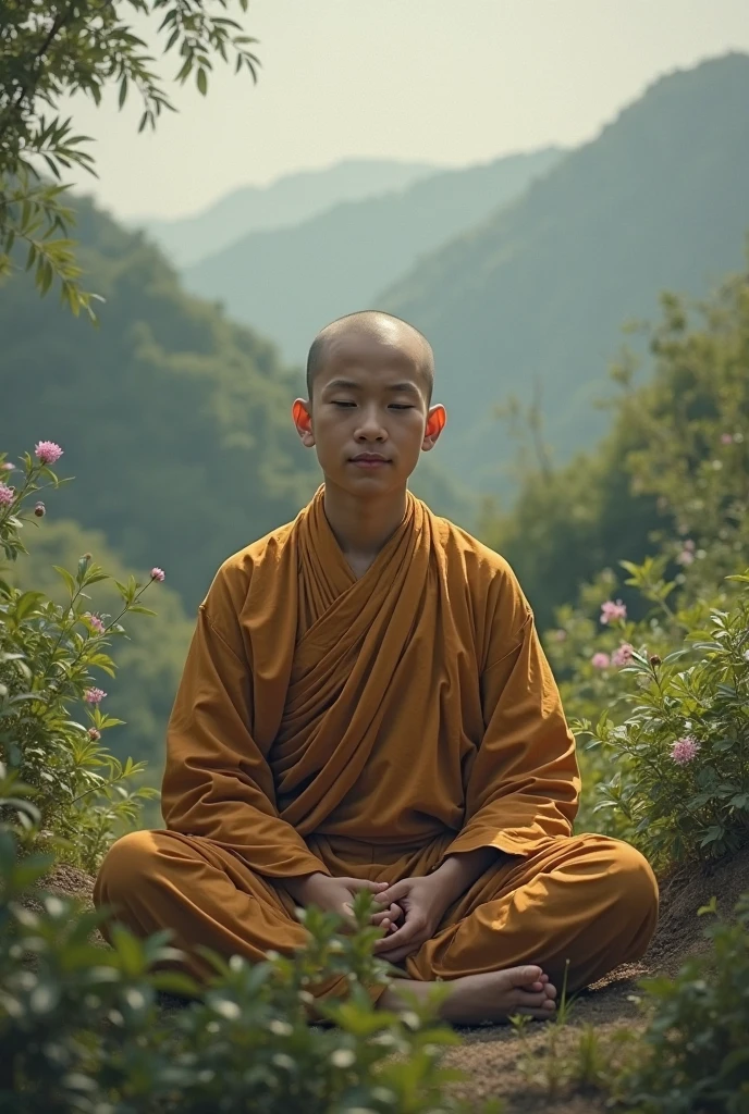 a serene natural landscape, 2 buddhist monks sitting under a tree, reading books, sunlight filtering through lush green leaves, detailed foliage, intricate patterns, warm golden lighting, tranquil atmosphere, highly detailed, photorealistic, 8k, masterpiece