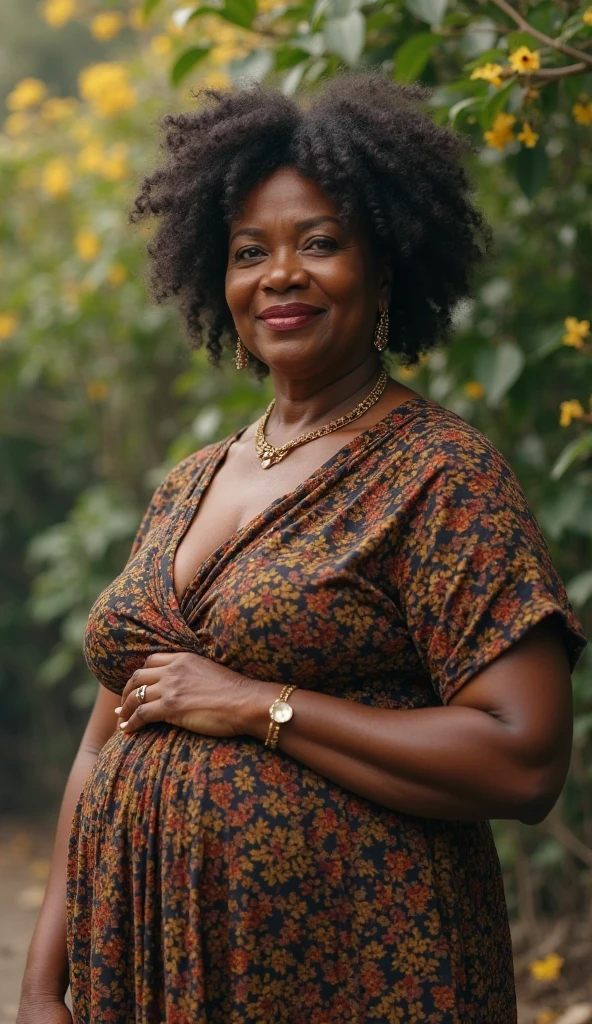 Uma mulher idosa,65 anos,rosto com rugas,cabelo grisalho,penteado de coque,olhando a chuva pela janela de casa,sentada em uma poltrona,corpo volumoso da idosa, seios grandes,barriga grande,idosa com obesidade,a white blouse with a red cardigan, a pair of loose pants