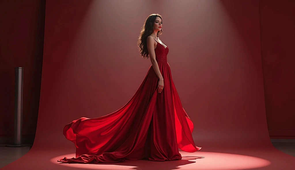 best quality,masterpiece,ultra high resolution,(actual:1.4),original photo,ultra high definition,8K,there is a woman,fair skin,Exquisite makeup,red lip big wave,red dress,Black pantyhose,black high heels,long legs,Bright and beautiful,photography