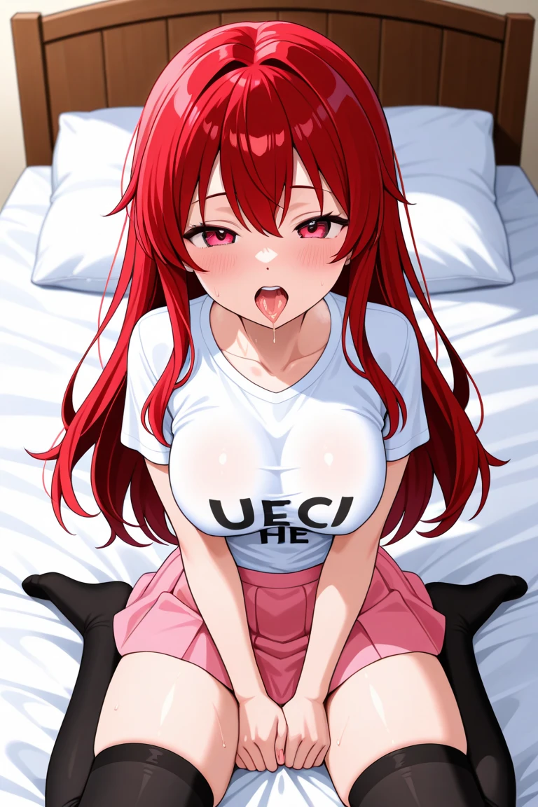 erza_scarlet, long hair, tattoo, ponytail, red eyes,white bandages, sarashi, chest sarashi, ((hentai)), ((sex)), (((penetration))), ((sex:1.2, vaginal, pov, hetero, pussy ,cum in pussy ))), naked, huge buttocks, gigantic hips, showing her ass, fat thighs, huge disproportionate buttocks,small waist,