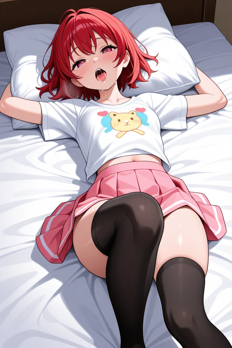 Missionaries, Sex, vagina, One girl, One boy, penis, Lie in, White T-shirt, Bottomless, Medium Hair,( Two-tone hair ), No correction, Voice of the Heart, smile, Mouth closed, blush,