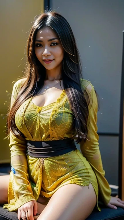 Half-length glamour portrait, nikon D850, f1.6 lens, 200mm, DSLR, 22 Megapixels, (((Dubaï hotel scene))), shot of a stunning 19 years old korean girl, (smile:1.4), (wearing Mustard yellow Silk pants set with Vermilion square neckline top:1.6), ((seductive pose)), hot girl, (((big natural breasts))), (((black fringe hair))), (small girl), symmetrical face, photorealistic, photography, (bright natural lighting), gorgeous, deep cleavage, (masterpiece), best quality, high resolution, extremely detailed, cinematic lighting, (((very narrow waist))), rich colors, hyper realistic, lifelike texture, ((jewelry)), (((She has beautiful hands and wears rings))), (bracelet), (necklace), (ankle chain), (nail polish) (earrings), Fuji Superia 200, 8k

