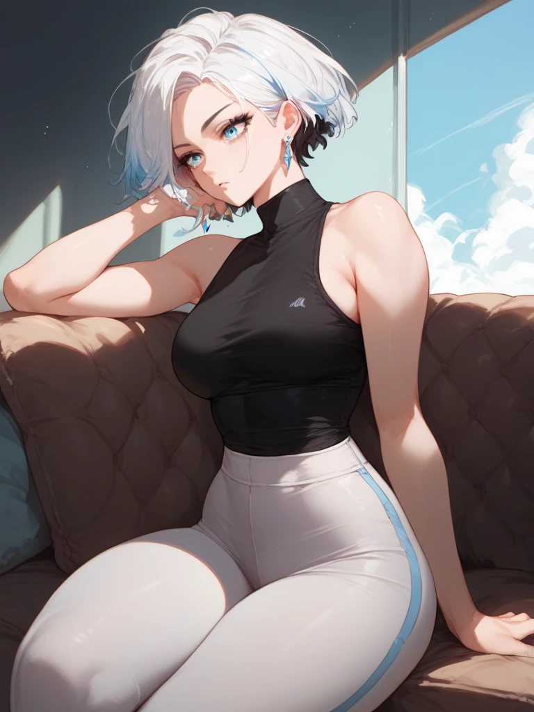 masterpiece, best quality,absurdres, ultra-detailed, high resolution,

luna_snow, 1girl, solo, black hair, white hair, looking at viewer, jeans, jewelry